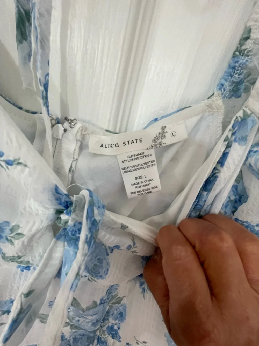 NWOT Altar'd State White Mini Dress with Blue Floral Print - Picture 9 of 10